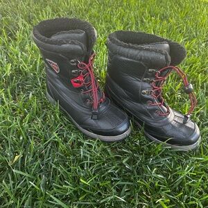 Totes Black and Red Rain & Snow Boots with Rugged Sole